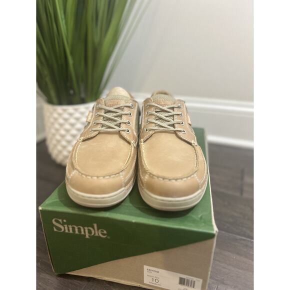 SIMPLE Men's FATHOM Tan Leather/Canvas Boat Shoes 10 M NIB - Picture 5 of 16